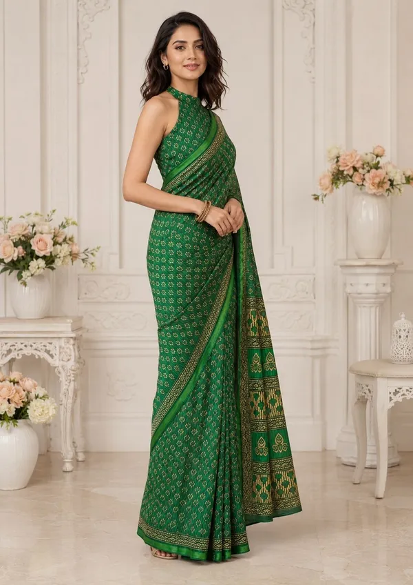 Leelavati_Printed_Floral_Print_Geometric_Print_Blocked_Printed_Woven_Daily_Wear_Pure_Cotton_Saree_Green