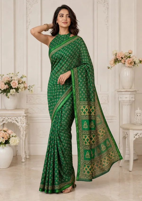 Leelavati_Printed_Floral_Print_Geometric_Print_Blocked_Printed_Woven_Daily_Wear_Pure_Cotton_Saree_Green