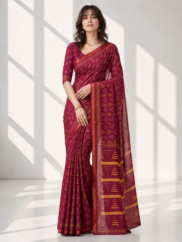 Leelavati_Printed_Floral_Print_Geometric_Print_Blocked_Printed_Woven_Daily_Wear_Pure_Cotton_Saree_Pink