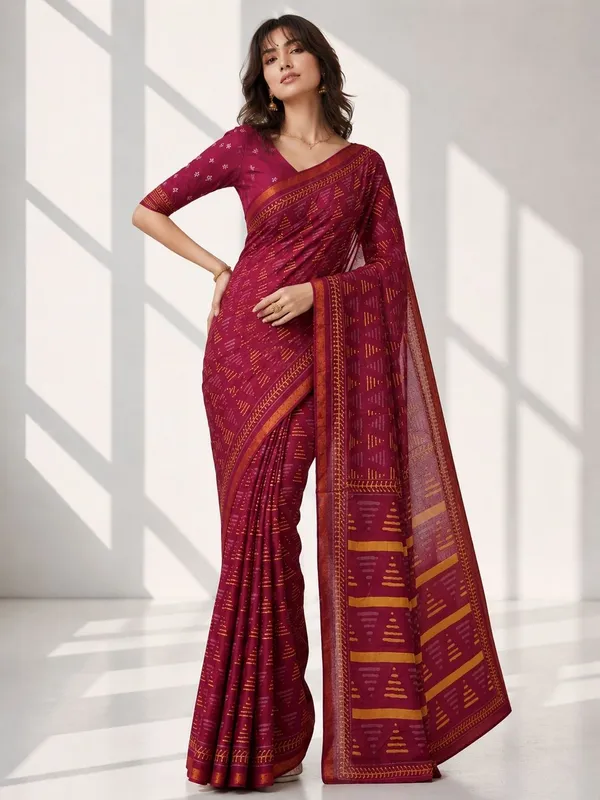 Leelavati_Printed_Floral_Print_Geometric_Print_Blocked_Printed_Woven_Daily_Wear_Pure_Cotton_Saree_Pink