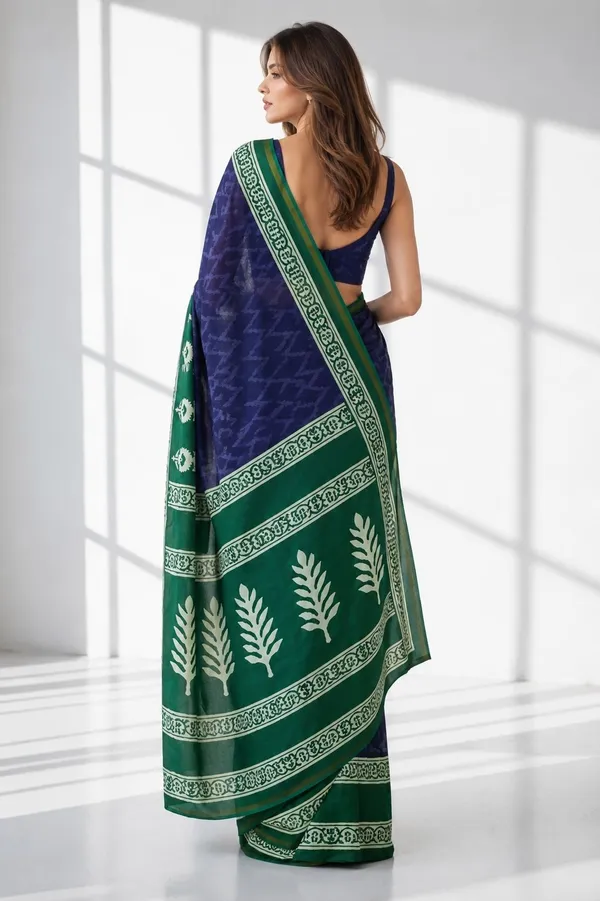 Leelavati_Printed_Floral_Print_Geometric_Print_Blocked_Printed_Woven_Daily_Wear_Pure_Cotton_Saree_Blue