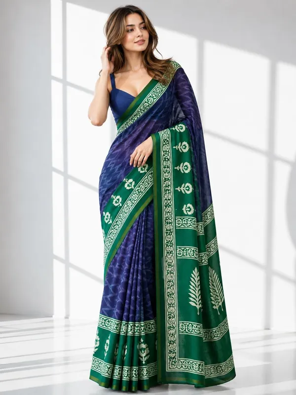Leelavati_Printed_Floral_Print_Geometric_Print_Blocked_Printed_Woven_Daily_Wear_Pure_Cotton_Saree_Blue
