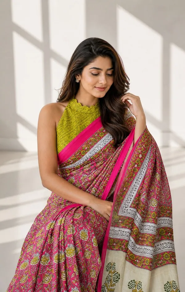Leelavati_Printed_Floral_Print_Geometric_Print_Blocked_Printed_Woven_Daily_Wear_Pure_Cotton_Saree_Pink