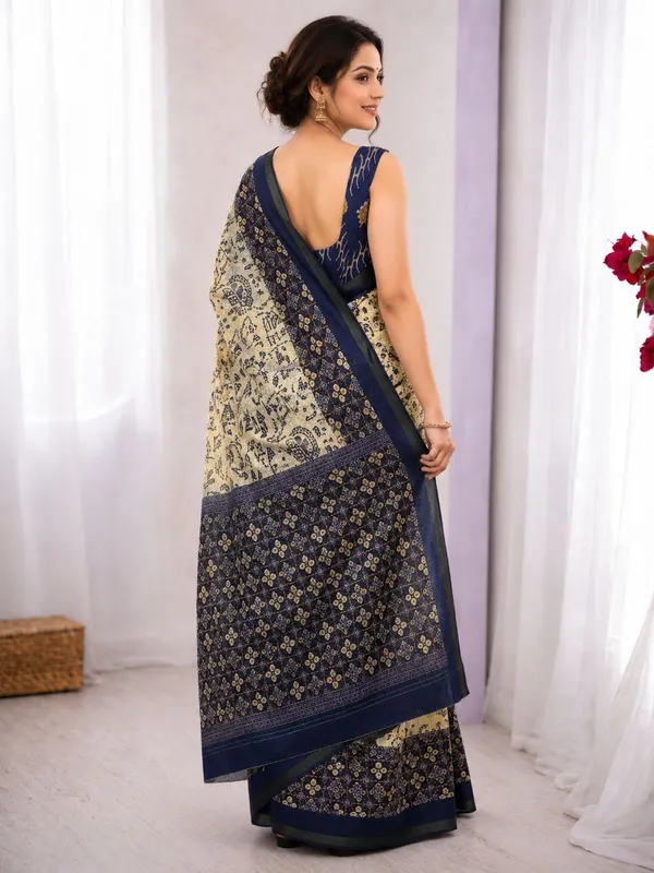 Leelavati_Printed_Floral_Print_Geometric_Print_Blocked_Printed_Woven_Daily_Wear_Pure_Cotton_Saree_Blue