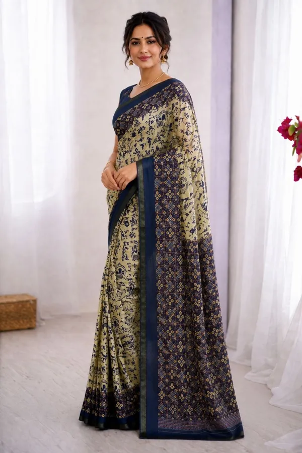 Leelavati_Printed_Floral_Print_Geometric_Print_Blocked_Printed_Woven_Daily_Wear_Pure_Cotton_Saree_Blue