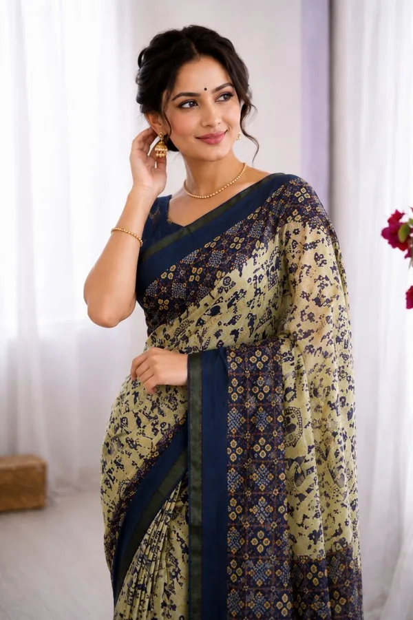 Leelavati_Printed_Floral_Print_Geometric_Print_Blocked_Printed_Woven_Daily_Wear_Pure_Cotton_Saree_Blue