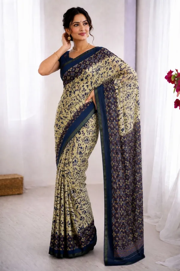 Leelavati_Printed_Floral_Print_Geometric_Print_Blocked_Printed_Woven_Daily_Wear_Pure_Cotton_Saree_Blue