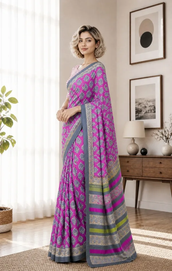 Leelavati_Printed_Floral_Print_Geometric_Print_Blocked_Printed_Woven_Daily_Wear_Pure_Cotton_Saree_Purple