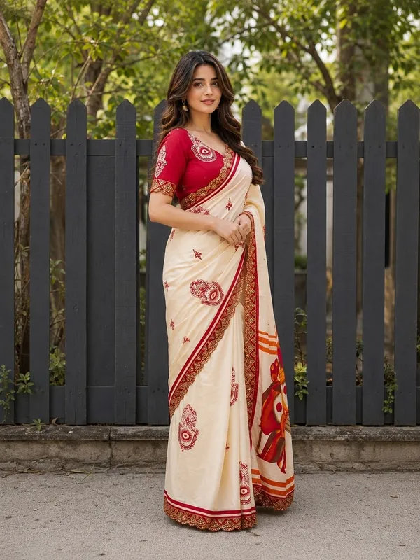 Leelavati_Embellished_Embroidered_Printed_Blocked_Printed_Daily_Wear_Pure_Cotton_Saree_Cream_And_Red