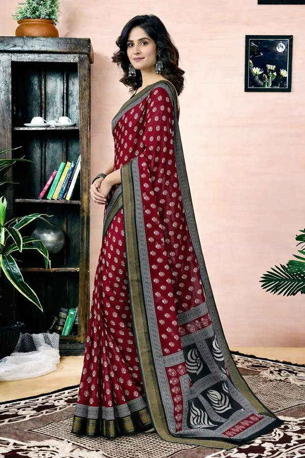 Leelavati_Printed_Floral_Print_Geometric_Print_Blocked_Printed_Woven_Daily_Wear_Pure_Cotton_Saree_Red_And_Black