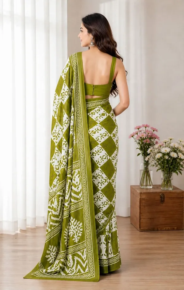 Leelavati_Printed_Floral_Print_Geometric_Print_Blocked_Printed_Woven_Daily_Wear_Pure_Cotton_Saree_Green