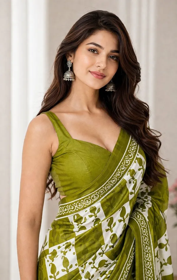Leelavati_Printed_Floral_Print_Geometric_Print_Blocked_Printed_Woven_Daily_Wear_Pure_Cotton_Saree_Green