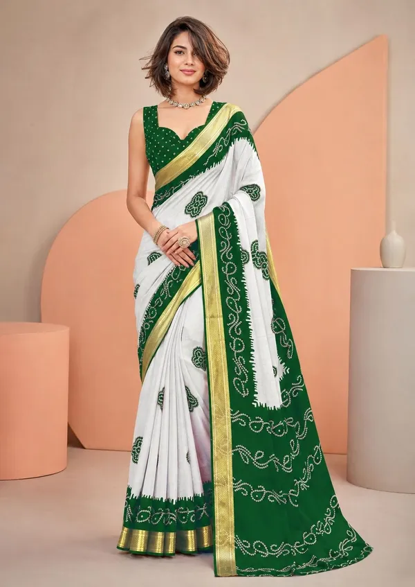 Leelavati_Printed_Blocked_Printed_Woven_Bandhani_Pure_Cotton_Saree_Green