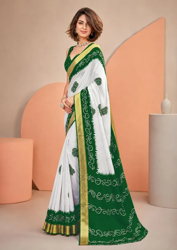 Leelavati_Printed_Blocked_Printed_Woven_Bandhani_Pure_Cotton_Saree_Green