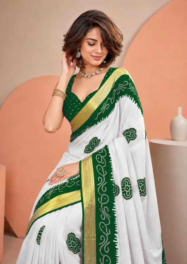 Leelavati_Printed_Blocked_Printed_Woven_Bandhani_Pure_Cotton_Saree_Green