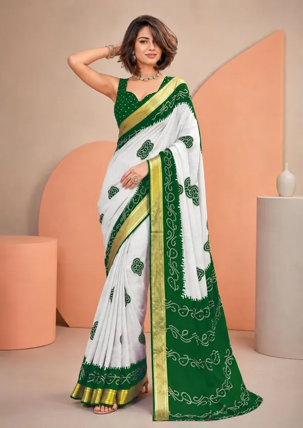 Leelavati_Printed_Blocked_Printed_Woven_Bandhani_Pure_Cotton_Saree_Green
