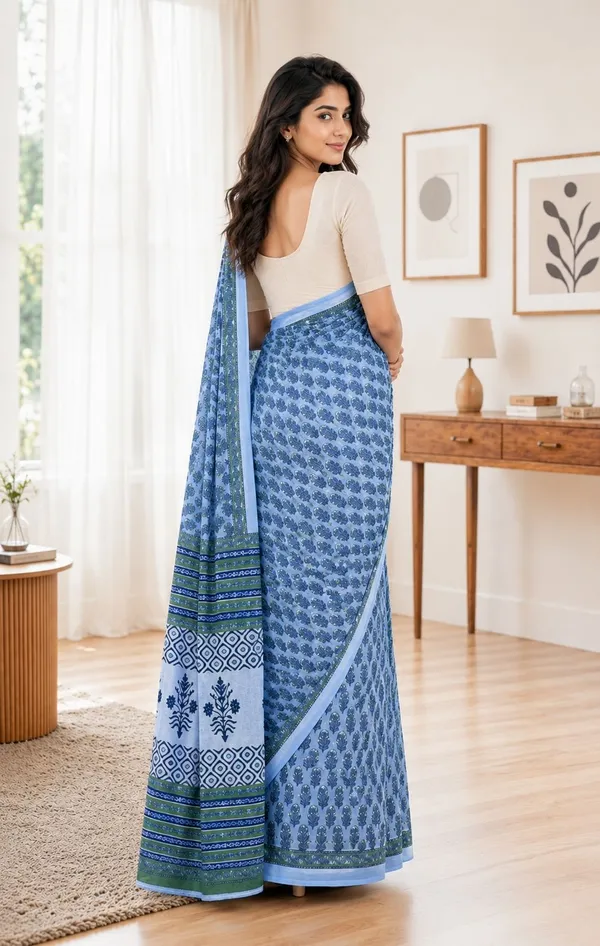 Leelavati_Printed_Floral_Print_Geometric_Print_Blocked_Printed_Woven_Daily_Wear_Pure_Cotton_Saree_Light_Blue