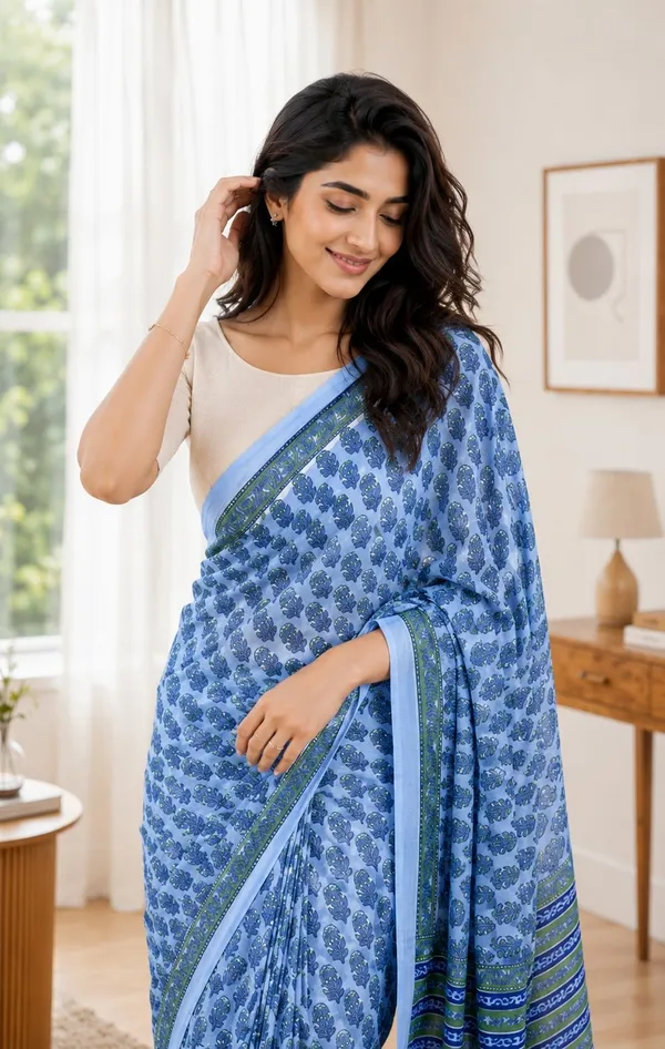 Leelavati_Printed_Floral_Print_Geometric_Print_Blocked_Printed_Woven_Daily_Wear_Pure_Cotton_Saree_Light_Blue