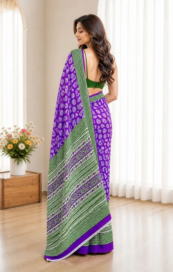 Leelavati_Printed_Floral_Print_Geometric_Print_Blocked_Printed_Woven_Daily_Wear_Pure_Cotton_Saree_Purple