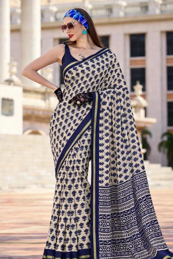 Leelavati_Printed_Floral_Print_Geometric_Print_Blocked_Printed_Woven_Daily_Wear_Pure_Cotton_Saree_Blue