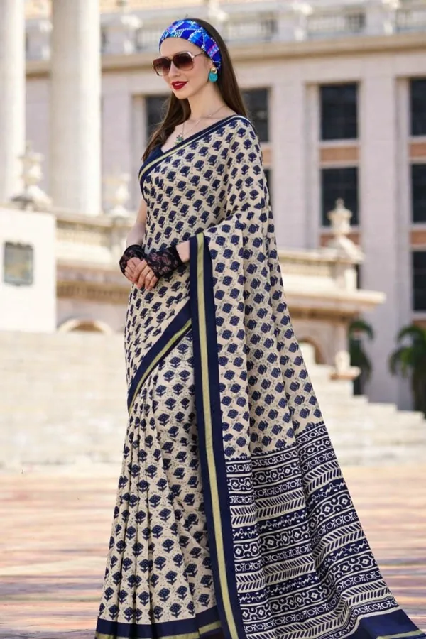 Leelavati_Printed_Floral_Print_Geometric_Print_Blocked_Printed_Woven_Daily_Wear_Pure_Cotton_Saree_Blue