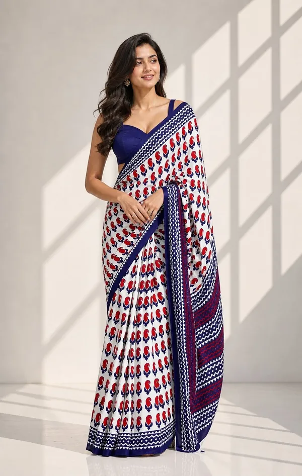 Leelavati_Printed_Floral_Print_Geometric_Print_Blocked_Printed_Woven_Daily_Wear_Pure_Cotton_Saree_Red