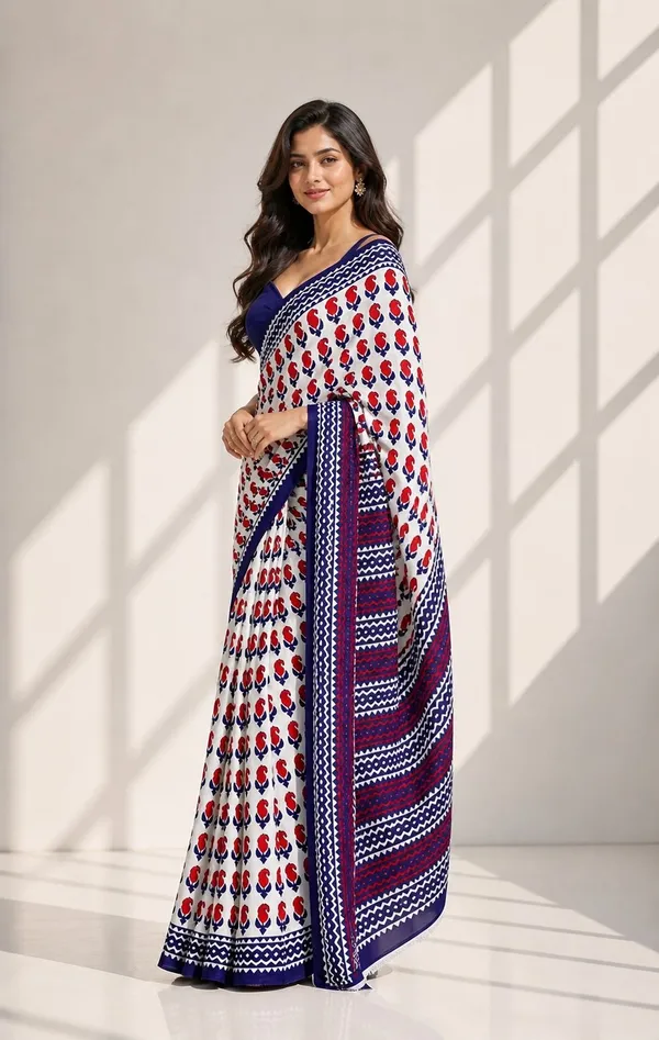 Leelavati_Printed_Floral_Print_Geometric_Print_Blocked_Printed_Woven_Daily_Wear_Pure_Cotton_Saree_Red