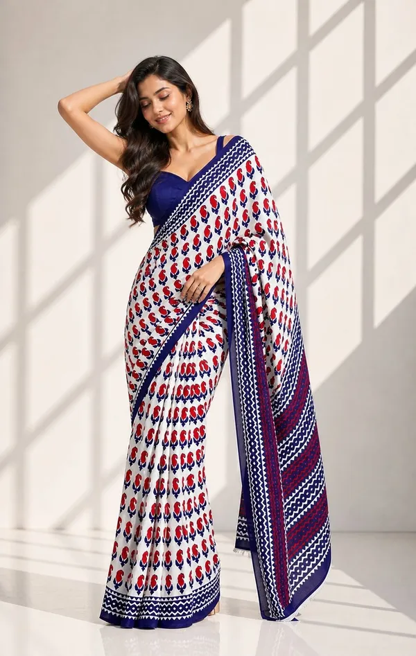 Leelavati_Printed_Floral_Print_Geometric_Print_Blocked_Printed_Woven_Daily_Wear_Pure_Cotton_Saree_Red