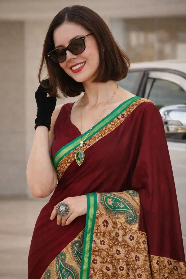 Leelavati_Printed_Floral_Print_Geometric_Print_Blocked_Printed_Woven_Daily_Wear_Pure_Cotton_Saree_Maroon