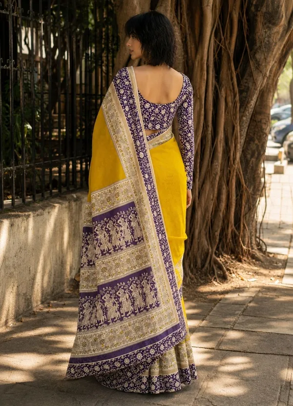 Leelavati_Printed_Floral_Print_Geometric_Print_Blocked_Printed_Daily_Wear_Pure_Cotton_Saree_Yellow