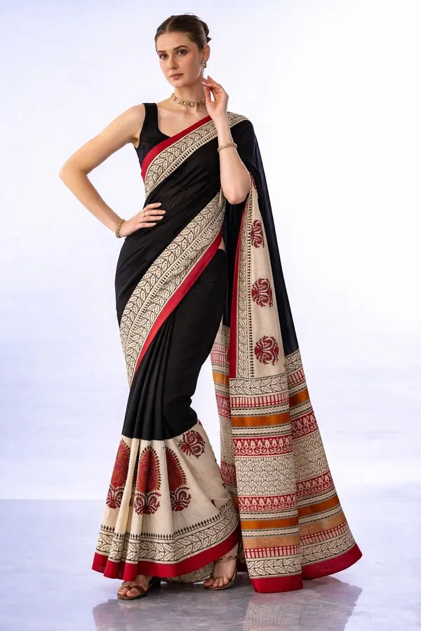 Leelavati_Printed_Floral_Print_Geometric_Print_Blocked_Printed_Daily_Wear_Pure_Cotton_Saree_Black
