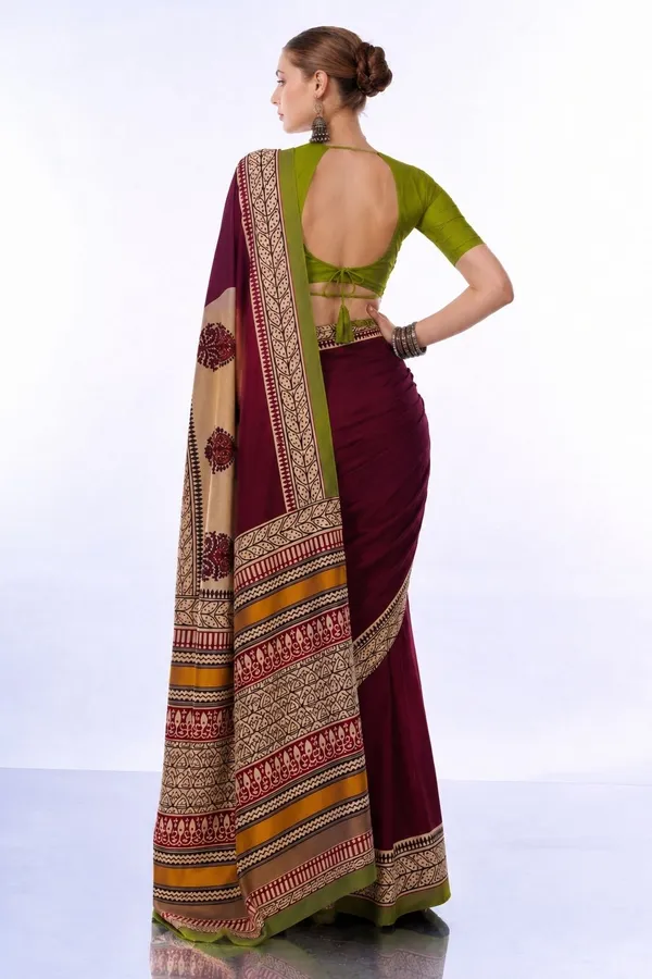 Leelavati_Printed_Floral_Print_Geometric_Print_Blocked_Printed_Daily_Wear_Pure_Cotton_Saree_Red