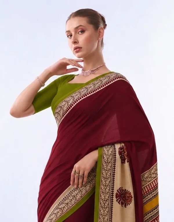 Leelavati_Printed_Floral_Print_Geometric_Print_Blocked_Printed_Daily_Wear_Pure_Cotton_Saree_Red