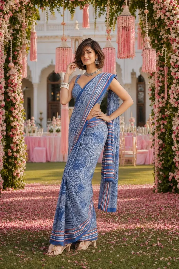 Leelavati_Printed_Floral_Print_Geometric_Print_Blocked_Printed_Daily_Wear_Pure_Cotton_Saree_Blue