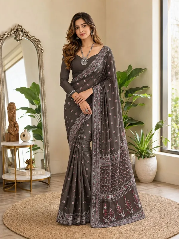 Leelavati_Printed_Floral_Print_Geometric_Print_Blocked_Printed_Daily_Wear_Pure_Cotton_Saree_Grey