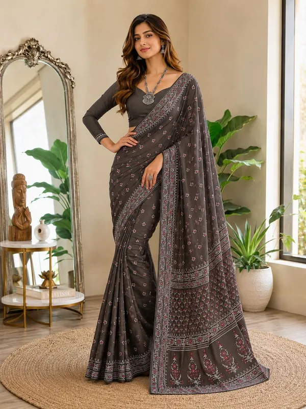 Leelavati_Printed_Floral_Print_Geometric_Print_Blocked_Printed_Daily_Wear_Pure_Cotton_Saree_Grey