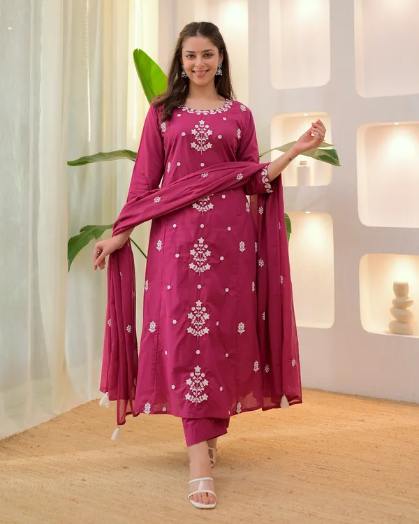 Pink_Rayon_Slub_Embroidered_Kurti_With_Pant_And_Dupatta_For_Women