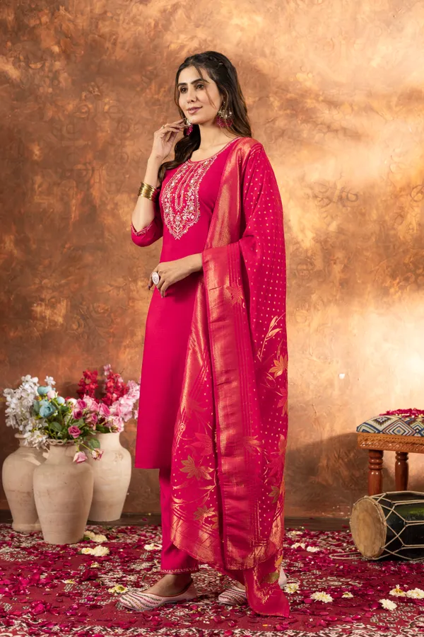 Pink_Marina_Silk_Embroidered_Kurti_With_Pant_And_Dupatta_For_Women