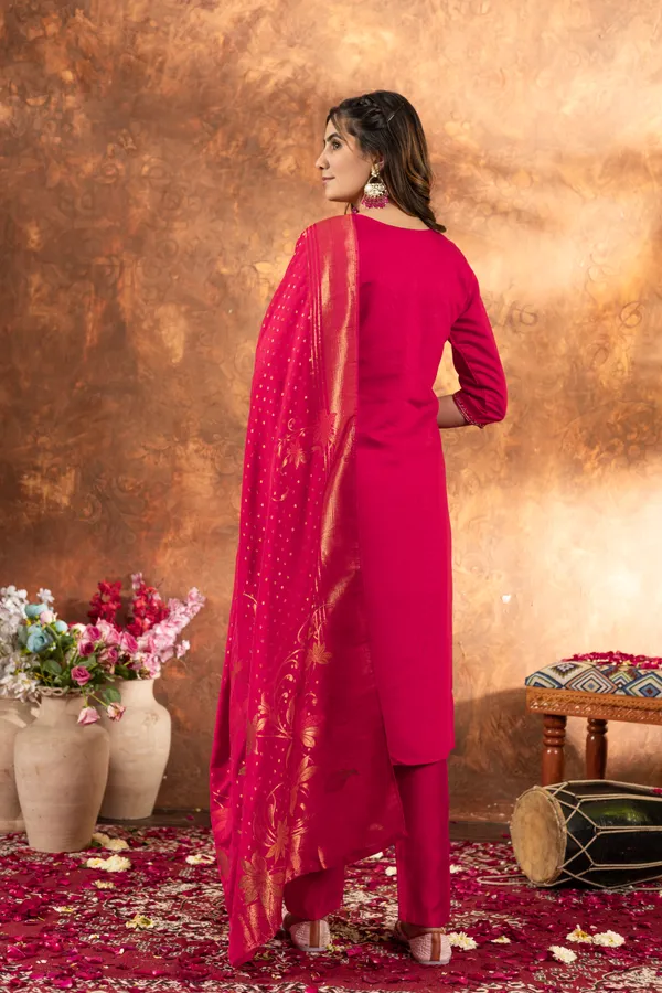 Pink_Marina_Silk_Embroidered_Kurti_With_Pant_And_Dupatta_For_Women