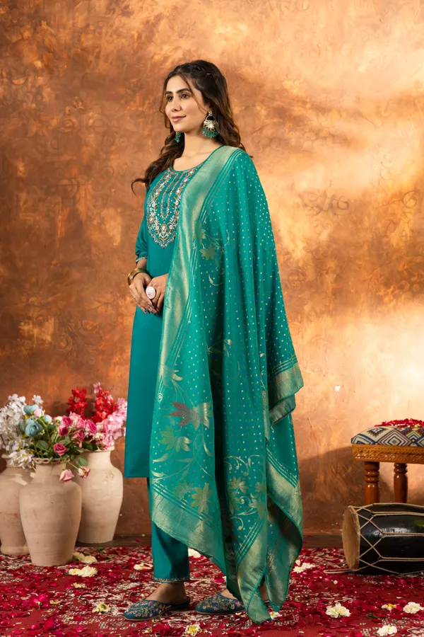 Rama_Green_Marina_Silk_Embroidered_Kurti_With_Pant_And_Dupatta_For_Women