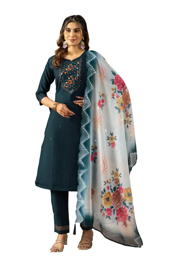 Blue_Viscose_Mango_Silk_Embroidery_Kurti_With_Pant_And_Dupatta_For_Women