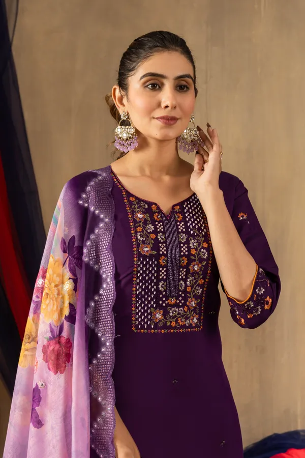 Purple_Roman_Silk_Embroidered_Kurti_With_Pant_And_Dupatta_For_Women