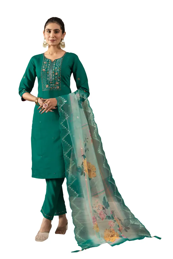 Rama_Green_Roman_Silk_Straight_Kurti_With_Pant_And_Dupatta_For_Women