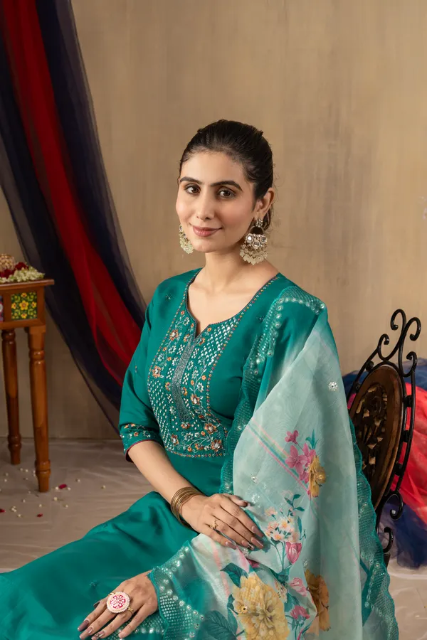 Rama_Green_Roman_Silk_Straight_Kurti_With_Pant_And_Dupatta_For_Women
