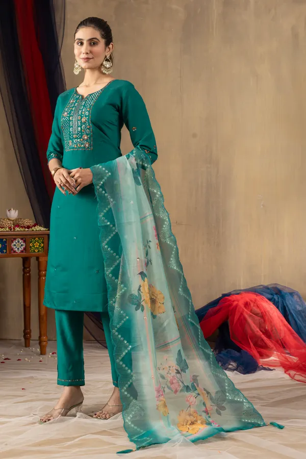 Rama_Green_Roman_Silk_Straight_Kurti_With_Pant_And_Dupatta_For_Women