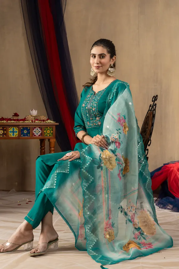 Rama_Green_Roman_Silk_Straight_Kurti_With_Pant_And_Dupatta_For_Women