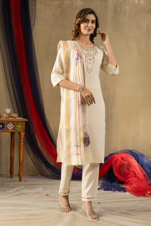 Off_White_Shimmer_Gold_Silk_Embroidery_Kurti_With_Pant_And_Dupatta_For_Women