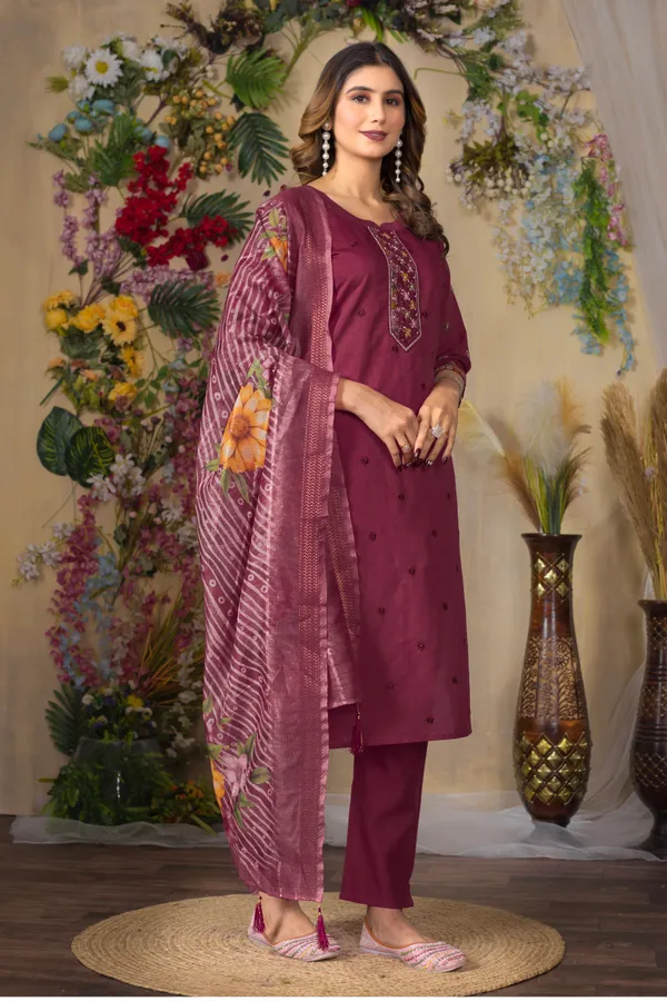 Pink_Roman_Silk_Embroidered_Kurti_With_Pant_And_Dupatta_For_Women