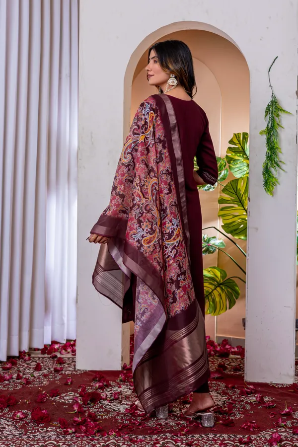 Wine_Marina_Viscose_Silk_Embroidered_Kurti_With_Pant_And_Dupatta_For_Women