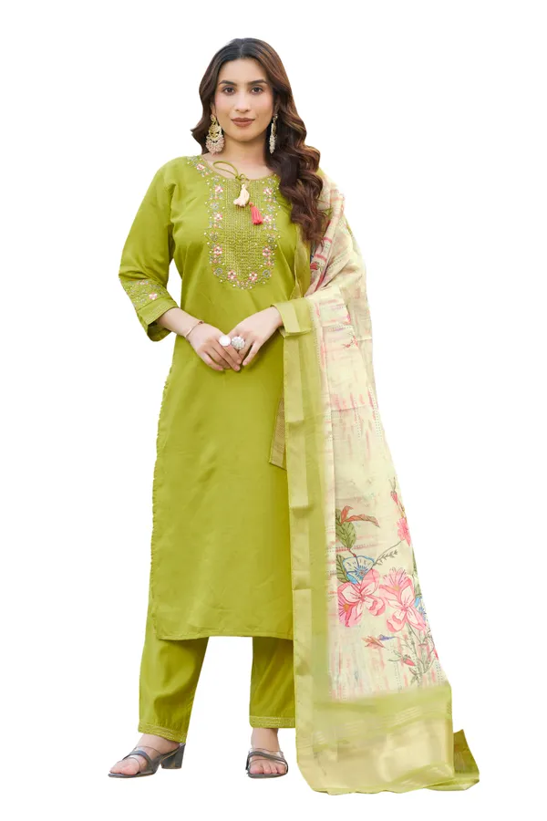 Parrot_Green_Viscose_Silk_Straight_Kurti_With_Pant_And_Dupatta_For_Women